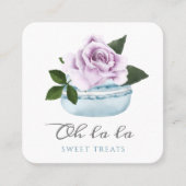 Watercolor Floral Blue Macaron Bakery & Sweets Square Business Card (Front)