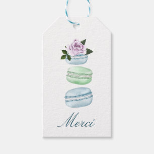 Watercolor Floral Blue Macaron Merci/Thank You Gift Tags