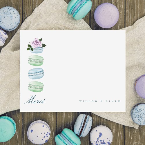 Watercolor Floral Blue Macaron MerciThank You Note Card