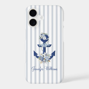 watercolor floral blue nautical stripes girly iPhone 17 case