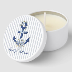 watercolor floral blue nautical stripes summer mini candle favors