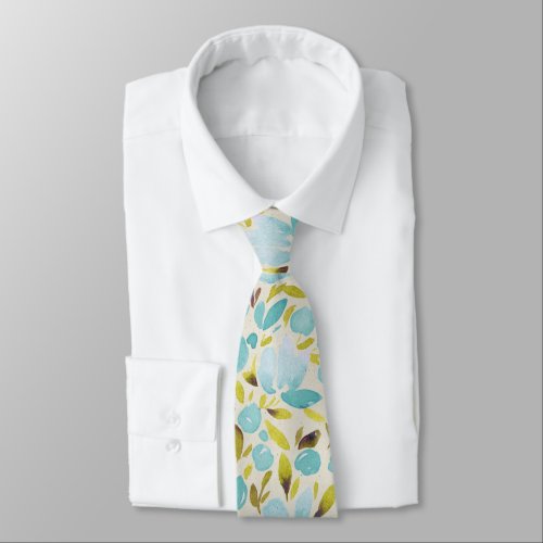 Watercolor Floral Blue Neck Tie