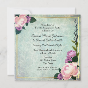 Watercolor Floral Blue & Pink Engagement Party Invitation