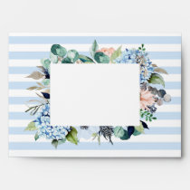 Watercolor Floral Blue Stripes Beach Wedding Envelope