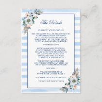 Watercolor Floral Blue Stripes Wedding Details Enclosure Card