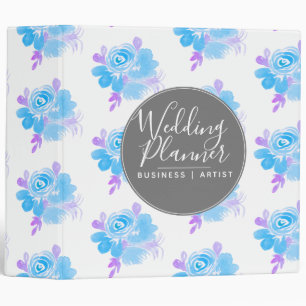 Watercolor Floral Blue Wedding Planner Event  3 Ring Binder