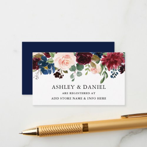 Watercolor Floral Blue Wedding Registry Enclosure Card