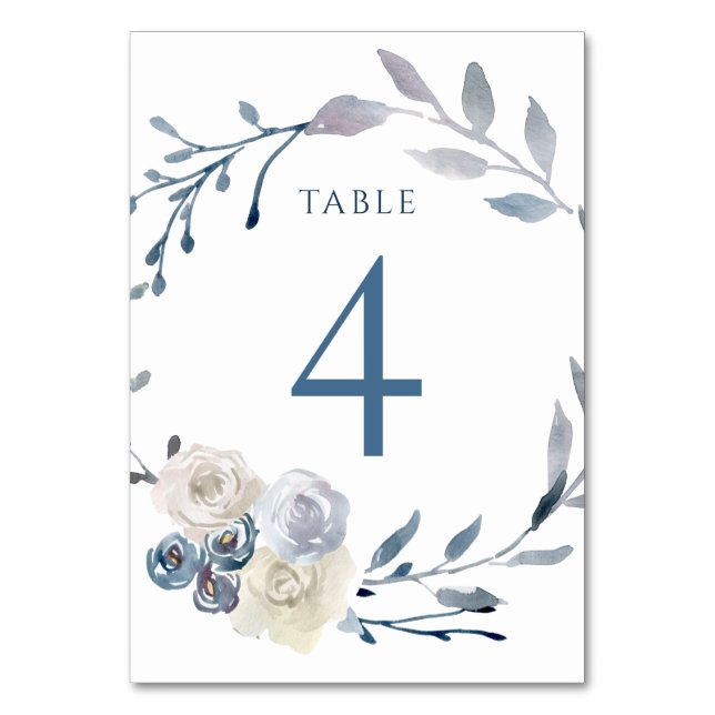 watercolor floral blue wreath Table Number 4 (Front)