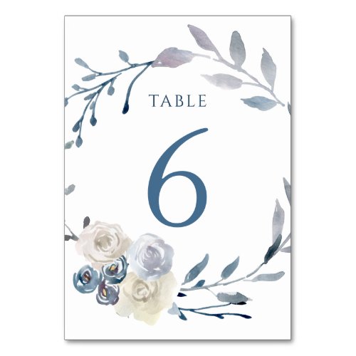 watercolor floral blue wreath Table Number 6