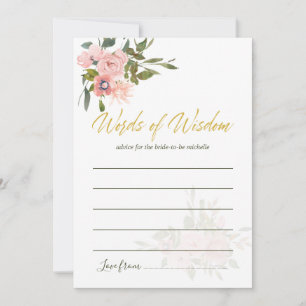 Watercolor floral Blush and Gold Advice for Bride