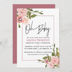 Watercolor floral Blush and Rose Gold Baby Shower Invitation