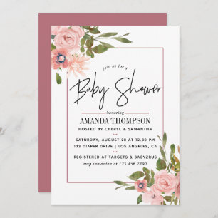 Watercolor floral Blush and Rose Gold Baby Shower Invitation