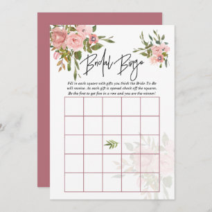 Watercolor floral Blush and Rose Gold Bridal Bingo Invitation