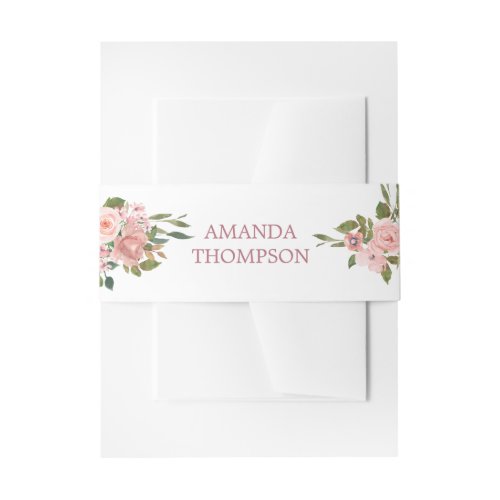 Watercolor floral Blush and Rose Gold Invitation Belly Band