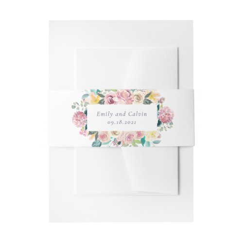 Watercolor Floral Blush Mint Greenery Elegant Invitation Belly Band