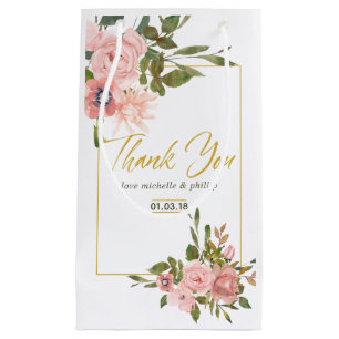 Watercolor floral Blush Pink and Gold Wedding Small Gift Bag