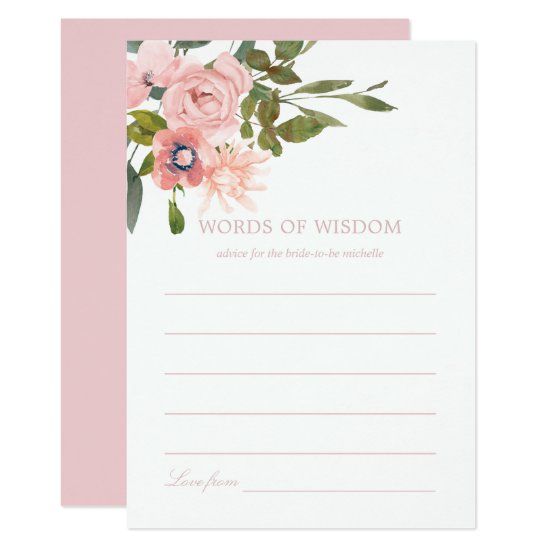 Watercolor floral Blush Pink Bridal Shower Advice Invitation