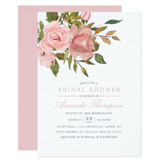 Watercolor floral Blush Pink Bridal Shower Invite