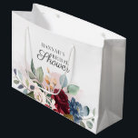 Watercolor Floral Blush Pink Bridal Shower Large Gift Bag<br><div class="desc">Floral Watercolor Burgundy Blush Bridal Shower Gift Bag. Featuring a burgundy roses, dusty blue and rustic bloom, this can be easily customized for your special occasion such as a baby shower, engagement party, birthday party, anniversaries, family reunions, and any special occasion you have lined up for the months ahead. Edit...</div>