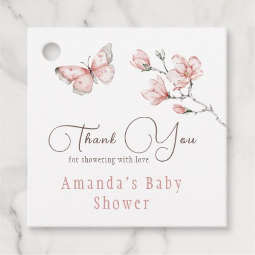 Watercolor Floral Blush Pink Butterfly Baby Shower Favor Tags