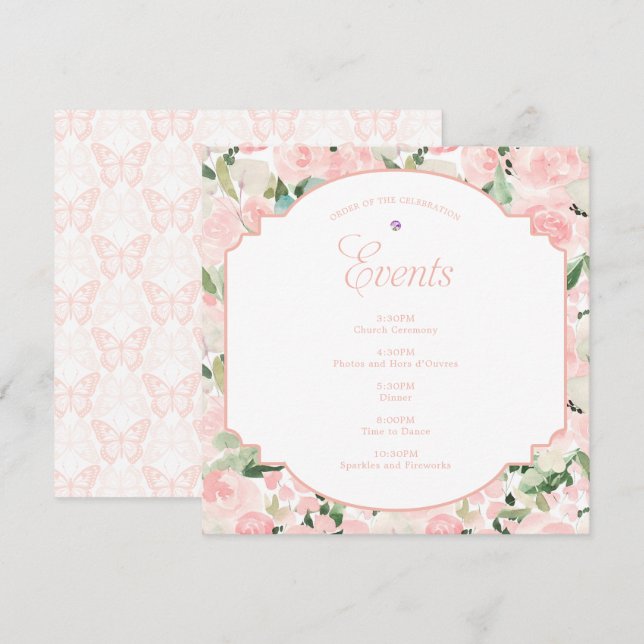 Watercolor Floral Blush Pink Butterfly Party Program (Front/Back)