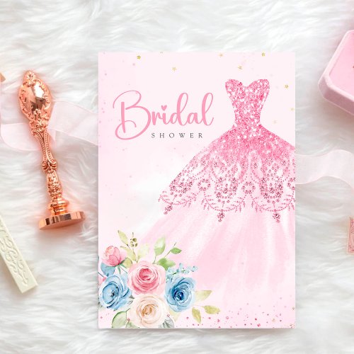 Watercolor Floral Blush Pink Dress Bridal Shower Invitation