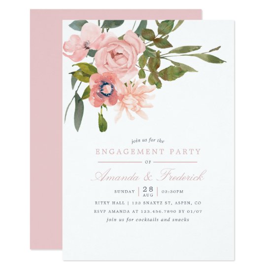 Watercolor floral Blush Pink Engagement Party Invitation