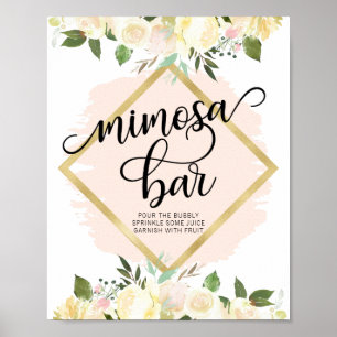 Watercolor Floral Blush Pink Gold MIMOSA BAR Sign