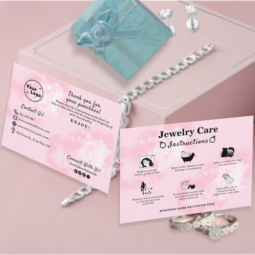 Watercolor Floral Blush Pink Jewelry Care Guide  Enclosure Card