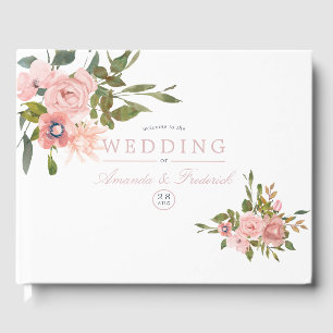 Watercolor floral Blush Pink Roses Wedding Guest Book