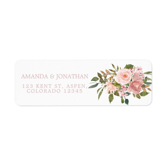 Watercolor floral Blush Pink Roses Wedding Label (Front)