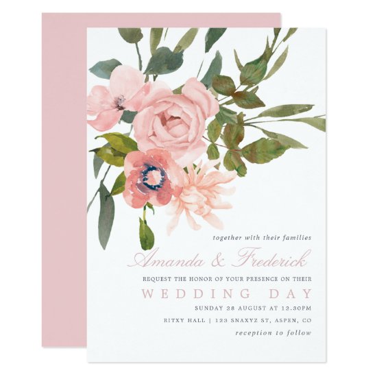 Watercolor floral Blush Pink Wedding Invite