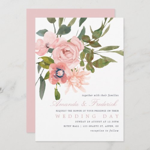 Watercolor floral Blush Pink Wedding Invite