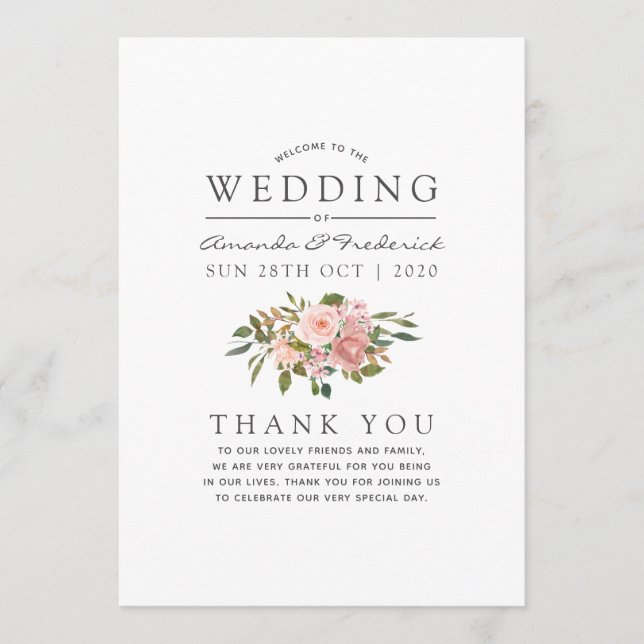Watercolor floral Blush Pink Wedding Program (Front)
