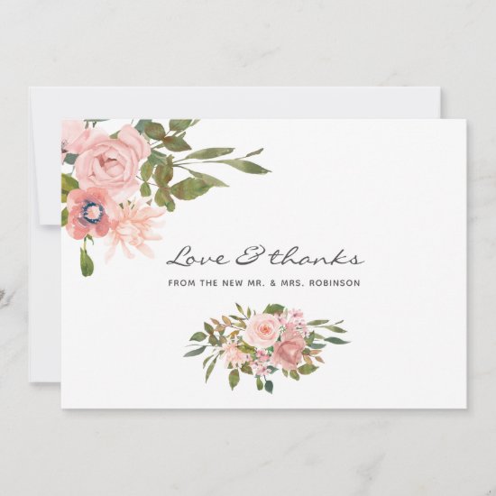 Watercolor floral Blush Pink Wedding Thank You Card