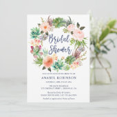 Watercolor Floral Bohemian Wreath Bridal Shower Invitation (Standing Front)