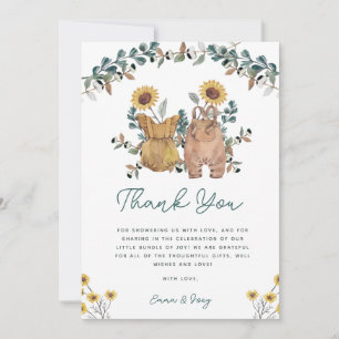 Watercolor Floral Boho Boy Girl Twins Baby Shower Thank You Card