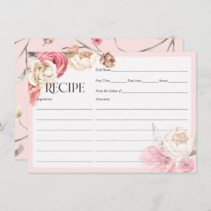 Watercolor floral boho bridal shower recipe cards
