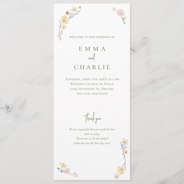 Watercolor Floral Boho Ceremony Wedding Program (Front)
