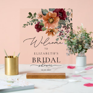 Watercolor Floral Boho Fall Bridal Shower Welcome Acrylic Sign