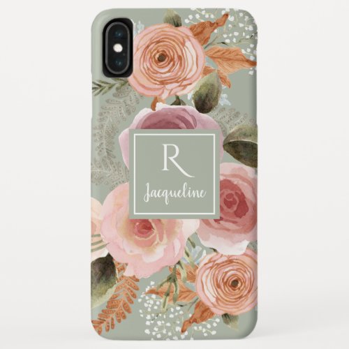 Watercolor Floral BOHO Greenery Sage Foliage Name iPhone XS Max Case
