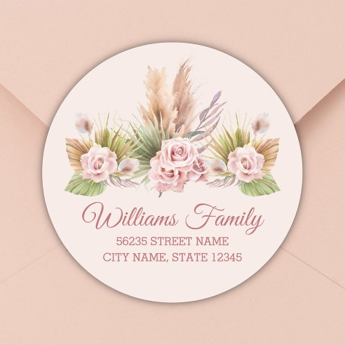 watercolor floral boho pampas grass address label