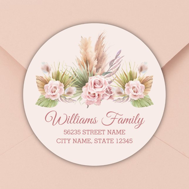 watercolor floral boho pampas grass address label (Creator Uploaded)