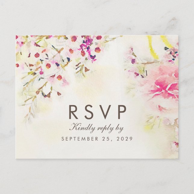 Watercolor Floral Boho RSVP Postcard Meal Choice (Front)