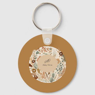 Watercolor floral boho simple keychain