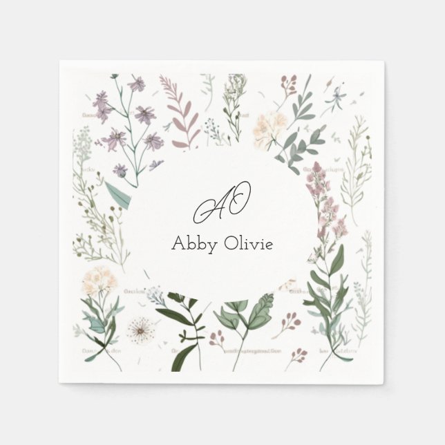 Watercolor floral boho simple napkins (Front)