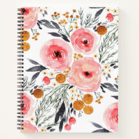 Watercolor Floral Boho Spiral Notebook Journal