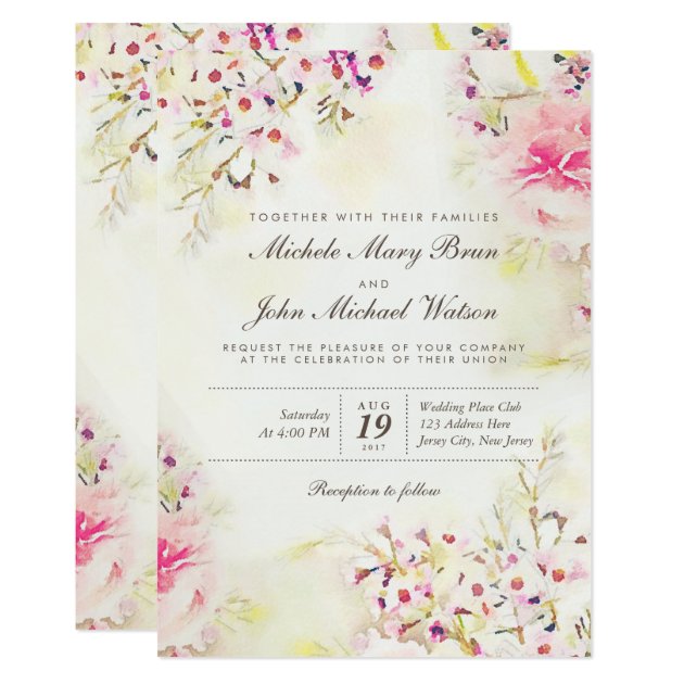 Watercolor Floral Boho Vintage Wedding Invitation