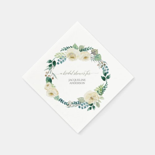 Watercolor Floral BOHO Wreath Ivory Roses Rustic   Napkins