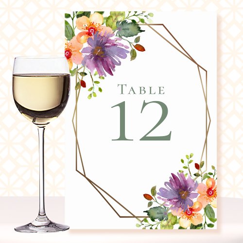 Watercolor Floral Bold Modern Octagon Wedding Table Number